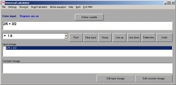 Input and formulae storage field